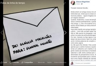 Jornalista paraibana emociona internautas em rede social com carta ao General Mourão: ENTENDA