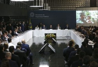 O presidente Michel Temer durante cerimônia de instalação do Conselho Nacional de Segurança Pública e Defesa Social, no Ministério da Justiça.