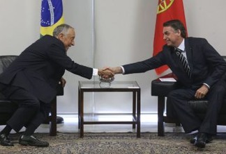 O presidente da República, Jair Bolsonaro, recebe o presidente de Portugal, Marcelo Rebelo de Souza, no Palácio do Planalto, em Brasília.