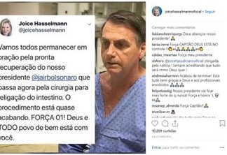 DEMORADA: Após 7 horas de cirurgia, Joice Hasselmann pede orações para Jair Bolsonaro
