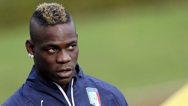 Italian national soccer team's Mario Balotelli attends a training session with the team at the Coverciano Training Center, near Florence, central Italy, Monday, Nov.10, 2014. Italy will play Croatia in Milan on Sunday in a Euro2016, Group H, qualifying round soccer match. (AP Photo/Fabrizio Giovannozzi)