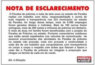 DIREITO DE RESPOSTA: Em nota, 'Paraíba de Prêmios' esclarece sobre suposta fraude em sorteios
