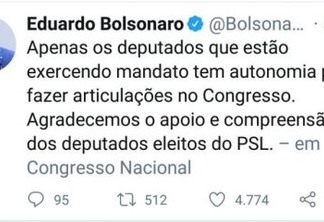 CRISE BOLSONARISTA: Eduardo Bolsonaro desautoriza 'deputados eleitos'