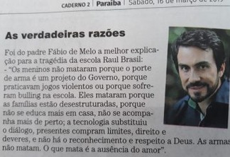 ERA FAKE NEWS: texto sobre Suzano não é do Padre Fábio de Mello e Correio da Paraíba replica mensagem falsa