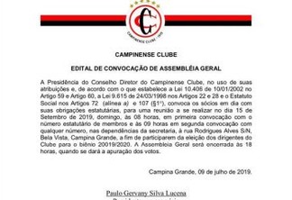 Cronograma para eleição no Campinense é divulgado pelo Conselho Deliberativo