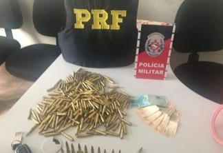PRF e PM prendem trio com mais de 300 munições de fuzil e carro roubado