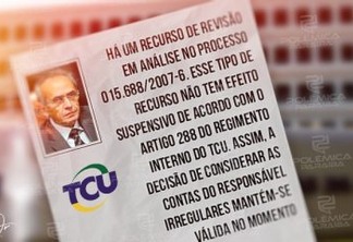 'SEM EFEITO SUSPENSIVO': TCU não decidiu sobre recurso e Cícero continua em lista de 'contas irregulares com implicância eleitoral'; LEIA NOTA