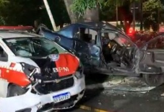 Perseguição policial termina em acidente grave entre viatura e carro em João Pessoa