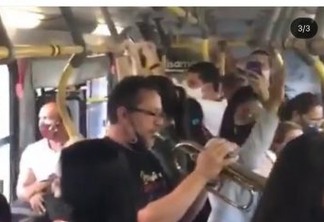 Apresentação cultural dentro de ônibus provoca aglomeração em Campina Grande