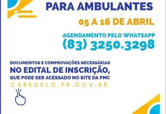 Prefeitura de Cabedelo abre inscrições para ambulantes que queiram receber o auxílio emergencial municipal