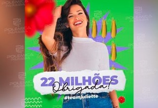 Juliette atinge 22 milhões de seguidores: “É como se 10% da população brasileira seguisse ela no instagram”