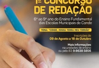 Prefeitura de Conde realiza concurso de redação em homenagem ao aniversário de 58 anos da cidade