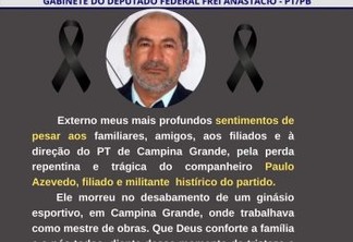 Frei Anastácio lamenta morte de trabalhador após acidente em escola de Campina Grande: “momento de tristeza e dor”