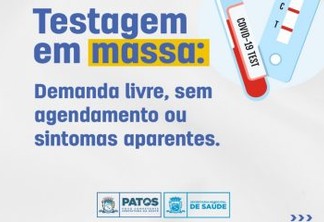 Testagem em massa e vacinação contra covid acontecem nesta terça (04), em Patos, no período noturno