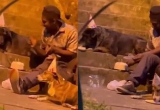Morador de rua comemora aniversário com cachorros de rua e emociona internautas; VEJA VÍDEO