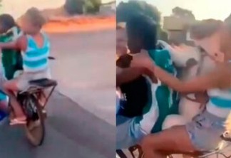 Ciclista é flagrado levando duas pessoas e cachorro em bicicleta; VEJA VÍDEO