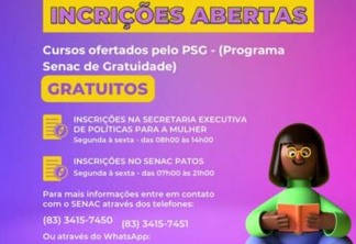 Prefeitura de Patos e Senac abrem inscrições para cursos profissionalizantes gratuitos para mulheres