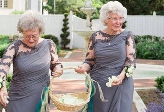 Avós dos noivos roubam a cena como daminhas de honra e foto viraliza