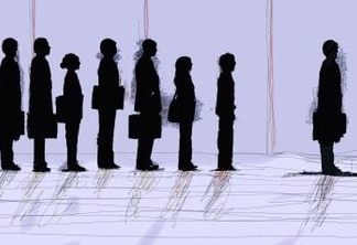 Business people standing in interview queue