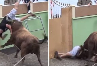 Homem decide filmar em vez de correr de touro e acaba chifrado - VEJA VÍDEO