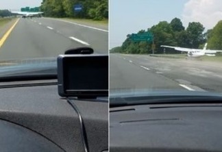 VEJA VÍDEO: Câmera em de carro flagra avião fazendo pouso de emergência em auto estrada