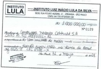 Odebrecht entrega recibos de doação de R$ 4 mi ao Instituto Lula