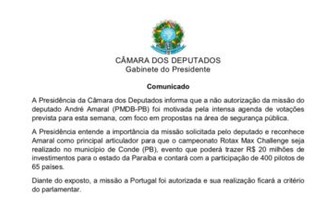 Presidência da Câmara emite nota sobre pedido de passagem feito por deputado paraibano