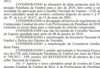 Ministério dos Esportes publica referendo sobre mudanças no Paraibano