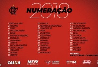 Flamengo divulga numeração dos jogadores para temporada 2018