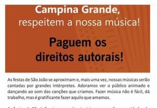 'RESPEITEM NOSSA MÚSICA': Compositores fazem campanha para receber direitos autorais do 'Maior São João do Mundo'