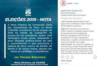 VEJA VÍDEO: Convenção Geral das Assembleias de Deus no Brasil oficializa apoio à candidatura de Jair Bolsonaro