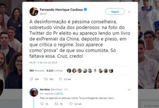 FHC rebate Bolsonaro nas redes sociais: "Desinformação é péssima conselheira"