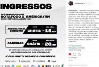 Diretoria do Botafogo-PB desiste de cobrar ingresso a sócios em amistoso