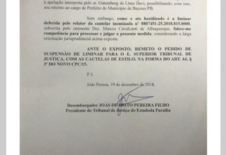 Ministério Público recorre da decisão que favoreceu Berg Lima, mas TJPB remete pedido ao STJ; LEIA