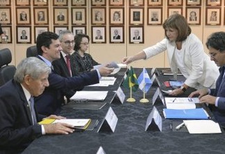 Ministro Sérgio Moro durante reunião com os Ministros Argentinos de Justiça e Direitos Humanos, Germán Garavano e da Segurança, Patrícia Bullrich.