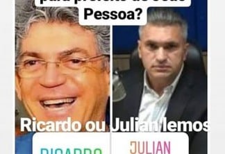 Julian Lemos reproduz enquete com nomes dele e Ricardo Coutinho na disputa pela Prefeitura de João Pessoa