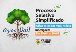 Prefeitura de Conde abre inscrições para Processo Seletivo Simplificado de Alfabetizadores Voluntários para o Programa 'Agora Vai!'
