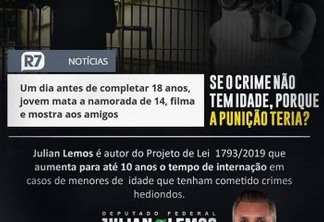 PL de Julian Lemos aumenta para 10 anos tempo de internação de menores: 'Se o crime não tem idade, porque a punição teria?'