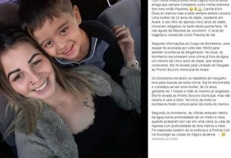 Grávida morre tentando salvar filho afogado em represa; criança também morreu