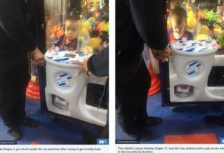Menino de três anos fica preso em máquina de brinquedo