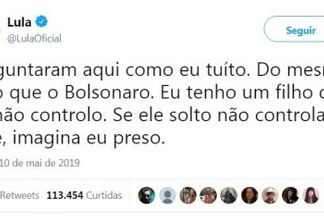 'SE ELE NÃO CONTROLA O FILHO, IMAGINA EU PRESO': Lula ironiza a própria situação em crítica a Bolsonaro no Twitter