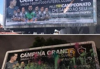 O OUTDOOR DA DISCÓRDIA: Homenagem ao Botafogo-PB em Campina Grande causa polêmica e amanhece vandalizado