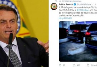 XEQUE MATE NAS REDES SOCIAIS: Bolsonaro destaca operação na Paraíba para seguidores
