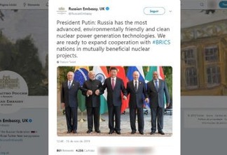 'SAUDADE DO EX': Embaixada russa 'ignora' Bolsonaro em foto do Brics e usa arquivo de 2017 com Temer
