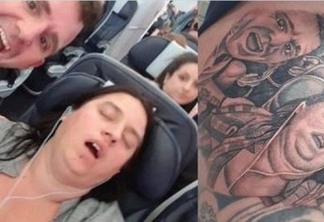 Homem tatua em coxa imagem da esposa roncando