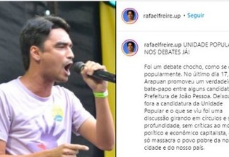 Rafael Freire diz que o primeiro debate com os candidatos à PMJP foi "chocho", e pede a UP nos debates: "discussão sem profundidade"