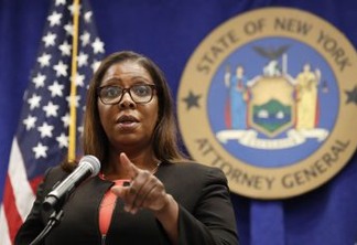 FILE- In this Aug. 6, 2020 file photo, New York State Attorney General Letitia James takes a question at a news conference in New York. During a Tuesday, Sept. 29, 2020, media conference call on an initiative, dubbed “Operation Corrupt Collector, James offered frank advice to older people who are often seen as easy marks for dubious debt collectors. “Senior citizens, as I always say, they’ve earned the right to hang up and to be rude,” James said. “Most seniors are not rude, but when it comes to individuals engaging in illegal conduct, they should hang up and report the collector to the FTC immediately.” (AP Photo/Kathy Willens, File)