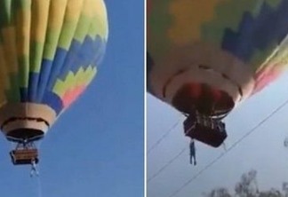 Homem fica pendurado em balão, cai, mas se agarra a corda - VEJA VÍDEO