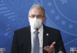 O ministro da Saúde,  Marcelo Queiroga, durante coletiva no Palácio do Planalto