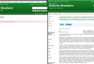 FUGINDO DA CPI DA COVID: Site do Exército apaga notícia sobre aumento da produção de cloroquina